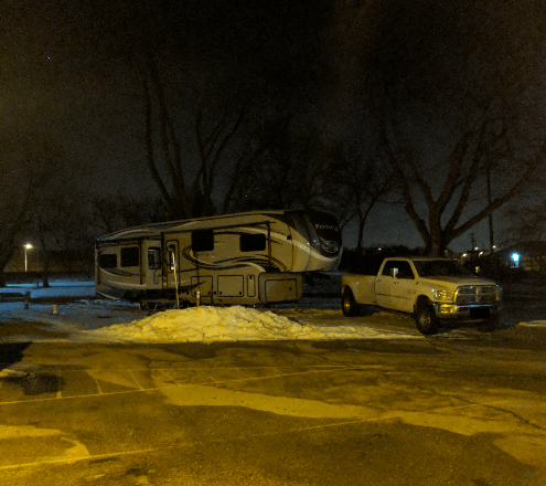 RV and truck in a campground