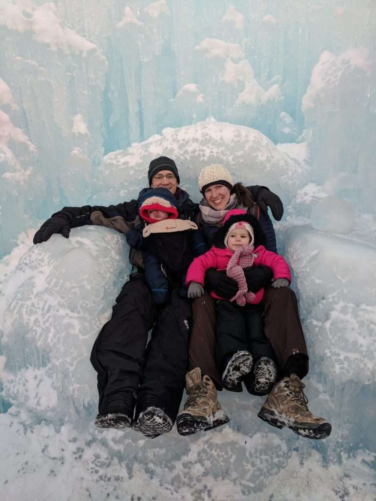 Our family sitting on the ice throne