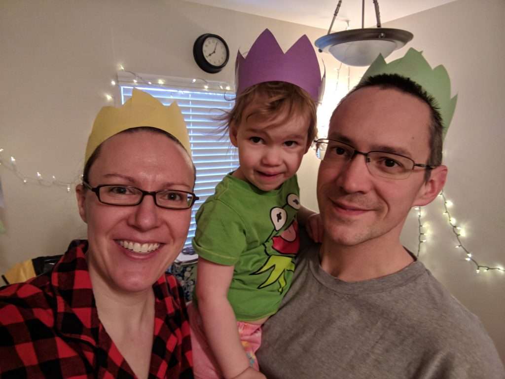 All of us wearing crowns to kick off the potty training party
