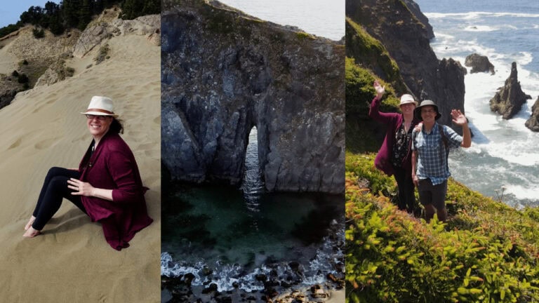Sitting on the Indian Sands Dunes, Arch Rock, & Cliffs on the Oregon Coast near Brookings