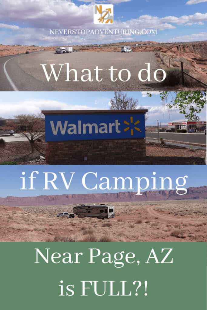 A pinnable image of alternate places to camp near Page, AZ