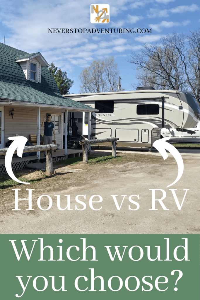 Pinnable image of a house and an RV