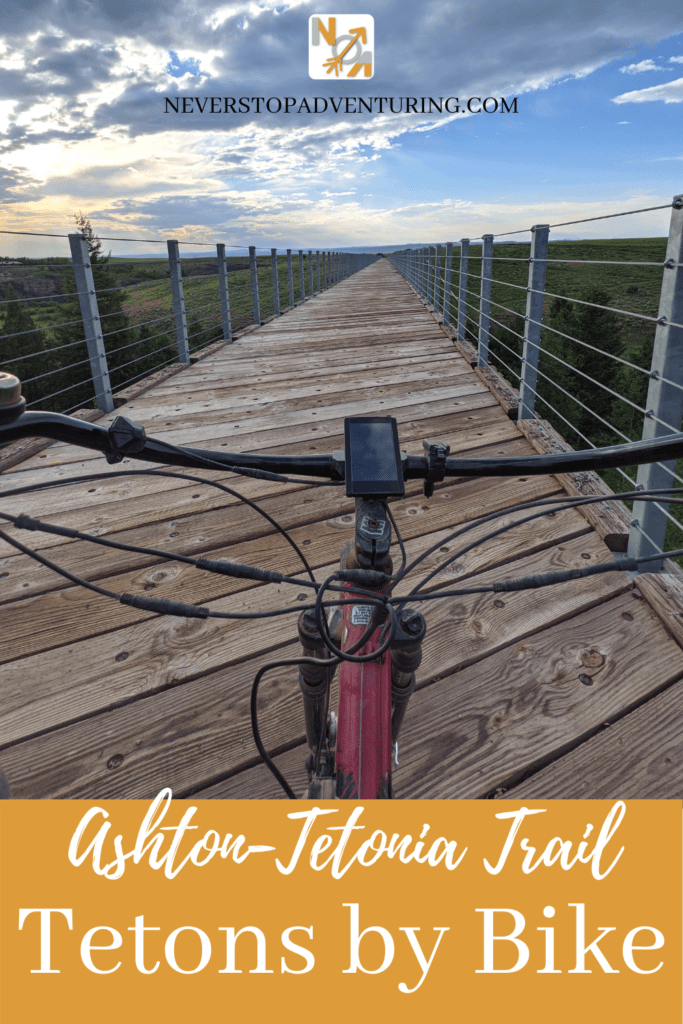 Pinnable image of a bike on a historic trestle bridge