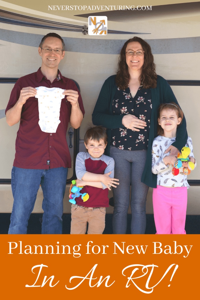 Pinnable image of family announcement of pregnancy while full time RVing