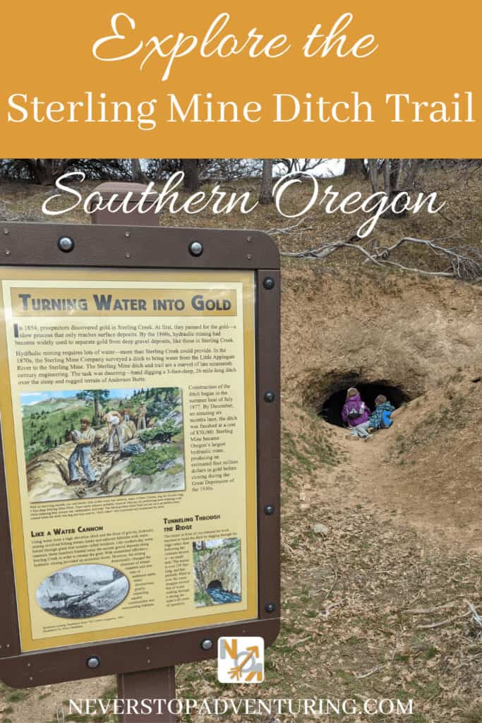 Pinnable image of two kids looking into Sterling Mine Ditch Trail tunnel