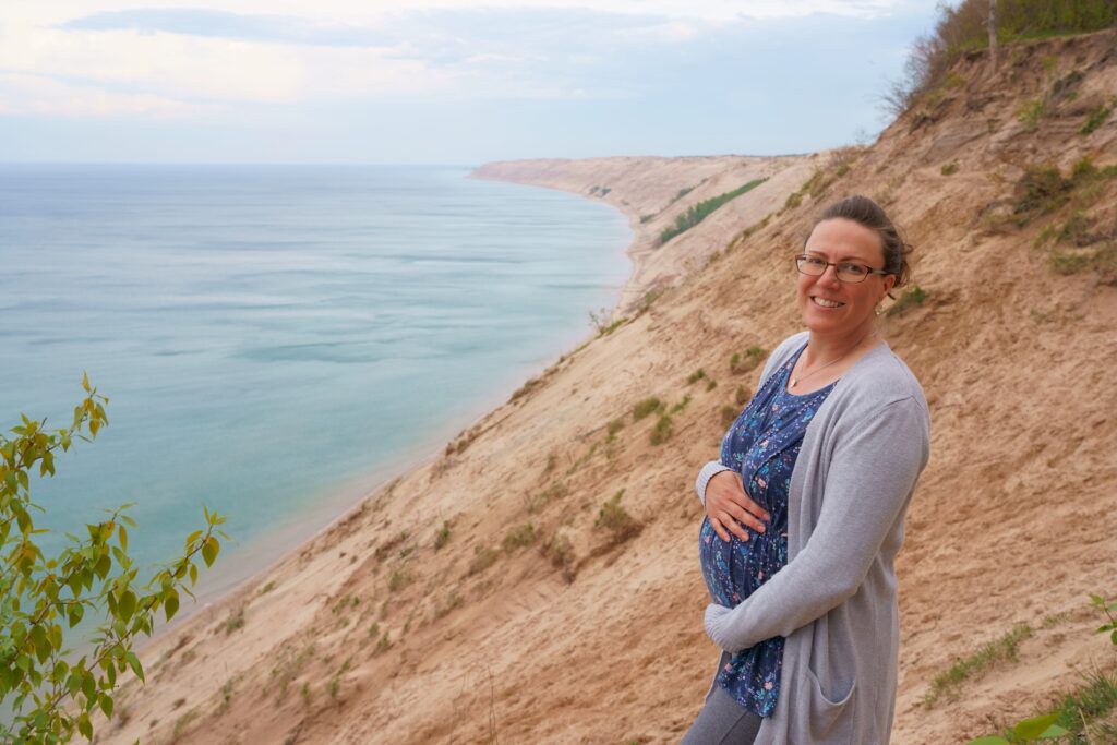 Pregnant woman continuing to travel during pregnancy and full time RVing at Pictured Rocks