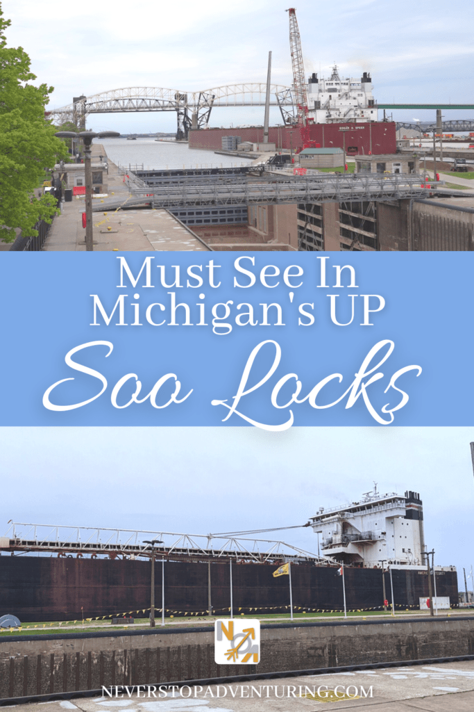 Pinnable image of two large ships in the Soo Locks