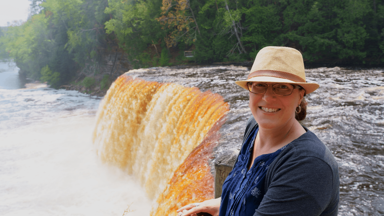 Standing in front of Tahquamenon Falls