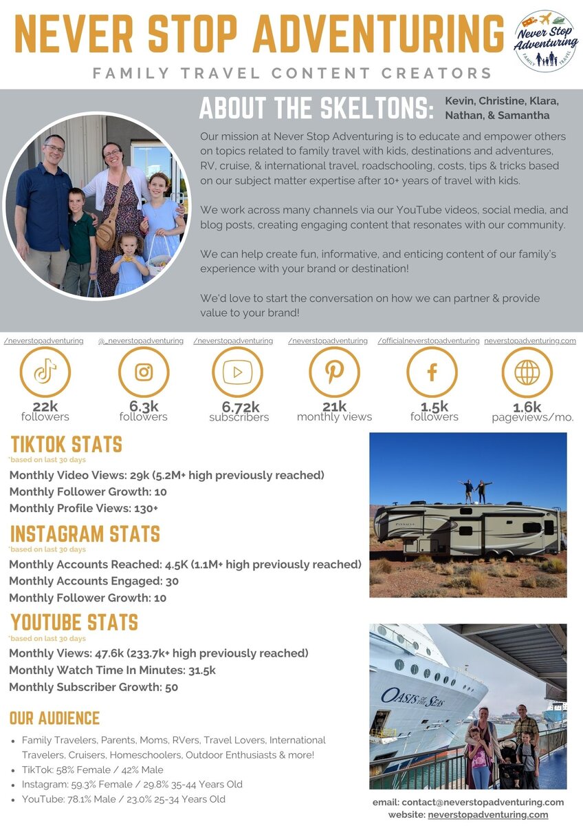 Never Stop Adventuring media kit page 1